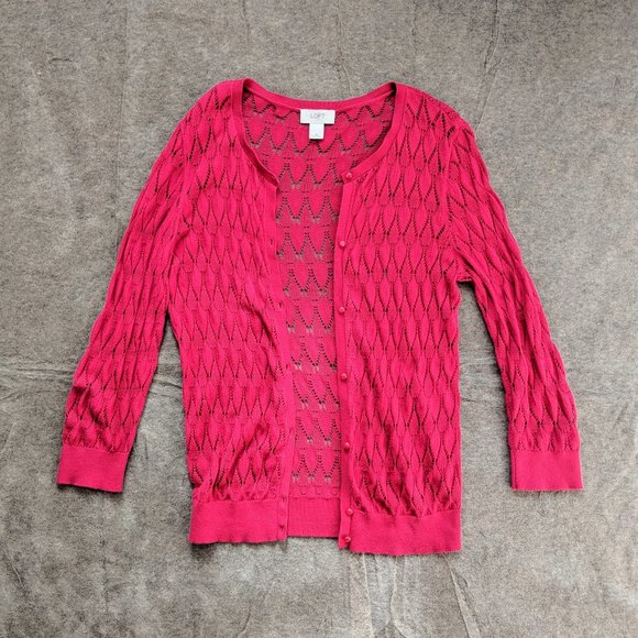 LOFT Sweaters - LOFT Hot Pink Lace Knit Cardigan